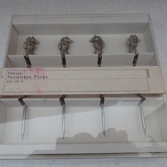 Cost Plus World Market Other - Set of 4 Pewter Party Picks Skewers Seahorse Snack Appetizer Hor D Oeuvre Cheese